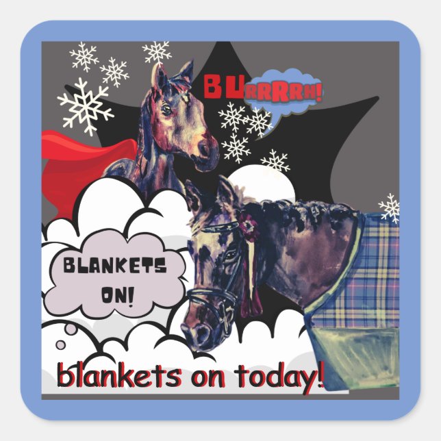 Adesivo Quadrado cobertores de burros em cavalos cômicos (Frente)