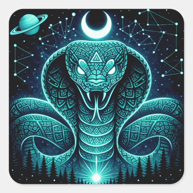 Adesivo Quadrado Cobra Celestial – Galáxia da Vida Selvagem Antiga  (Frente)