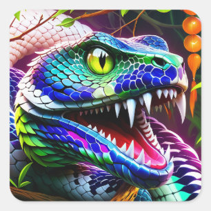 Adesivo Quadrado Cobra Cobra com turquesa vibrante e escalas azuis