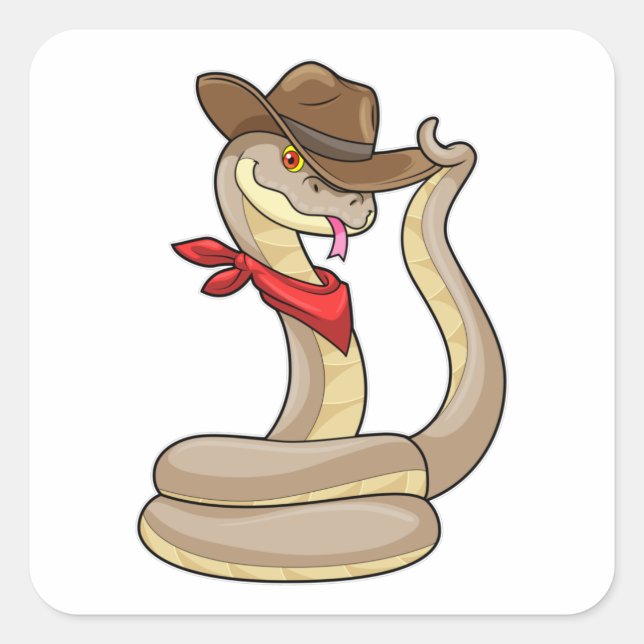 Adesivo Quadrado Cobra como Cowboy com Scarf (Frente)