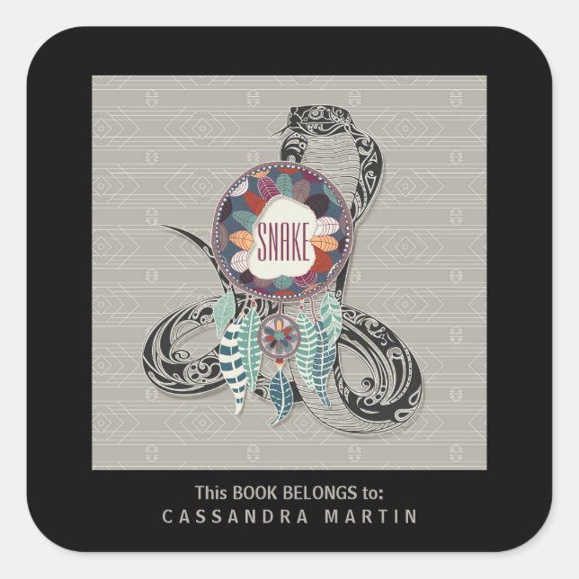 Adesivo Quadrado Cobra Native Animal Spirit Book (Frente)