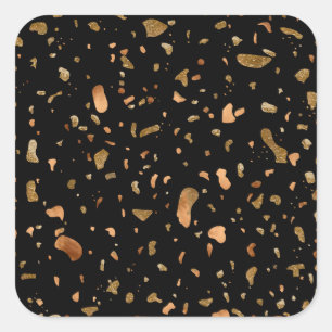 Adesivo Quadrado Cobre Dourado na pedra Black Terrazzo