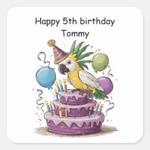 Adesivo Quadrado cockatoon emperrado em balões de bolo de aniversár