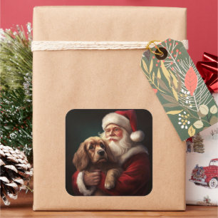 Adesivo Quadrado Cocker Spaniel Com Papai Noel Natal Festivo