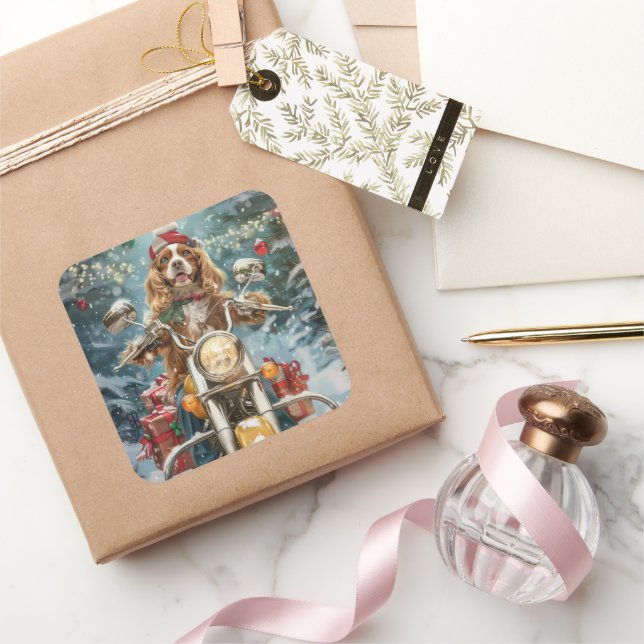 Adesivo Quadrado Cocker Spaniel Dog Andando na Motocicleta (Presentear)