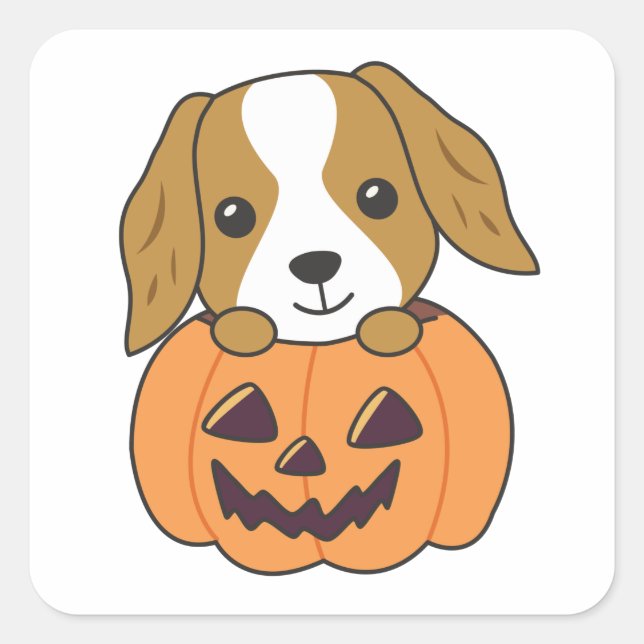 Adesivo Quadrado Cocker Spaniel Pumpkin Cute Dogs Feliz Halloween S (Frente)