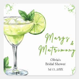 Adesivo Quadrado Cocktail Margs and Matrimony Bridal Shower