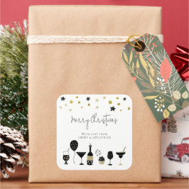 Adesivo Quadrado Cocktails Balões de Bolo Dourados Negro Feliz Nata