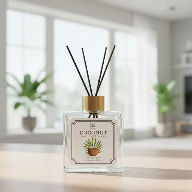 Adesivo Quadrado Coconut Reed Diffuser Label (Criador carregado)