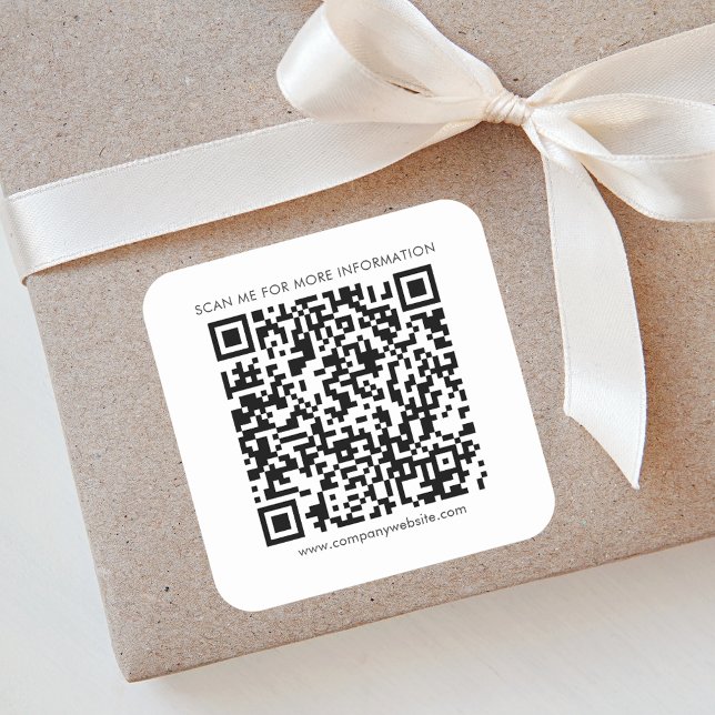 Adesivo Quadrado Código de QR comercial e site da empresa (Business QR Code White Square Sticker)