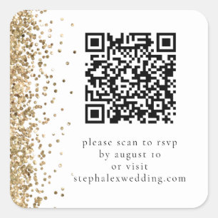 Adesivo Quadrado Código de QR da Glitter Dourada para Casamento de