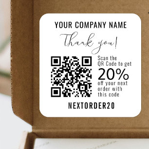 Adesivo Quadrado Código de QR do Coupon de Desconto White Obrigado