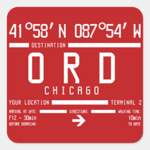 Adesivo Quadrado Código do Aeroporto Internacional de Chicago O'Ha