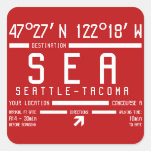 Adesivo Quadrado Código do Aeroporto Internacional de Seattle-Tacom