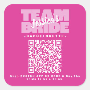 Adesivo Quadrado Código QR Bachelorette Comprar Drink Team Brilho R