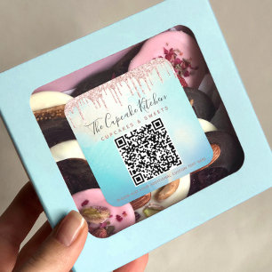 Adesivo Quadrado Código QR Coletor Rosa Brilhante Azul Cadeado Come