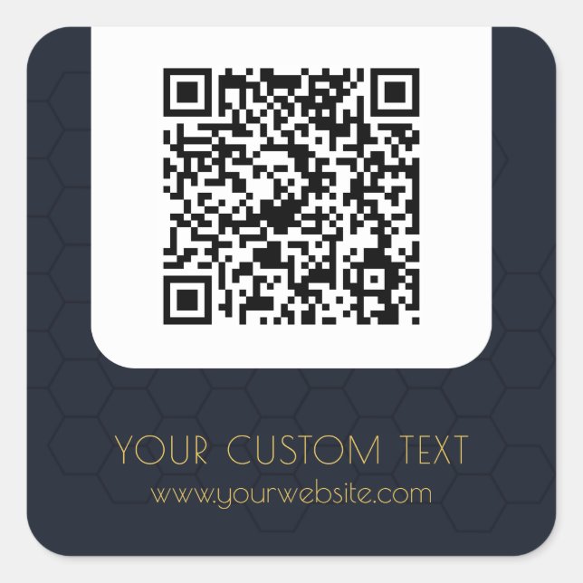 Adesivo Quadrado Código QR com texto personalizado marinho azul ele (Frente)