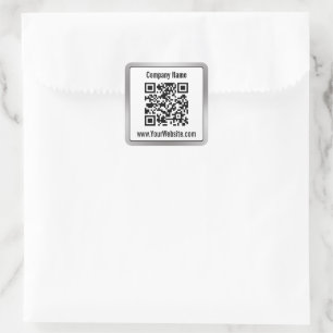 Adesivo Quadrado Código QR da Empresa Black White Silver Nome da Em