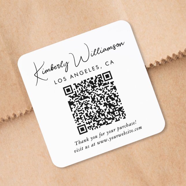 Adesivo Quadrado Código QR de Agradecimento em Elegant Script (Criador carregado)