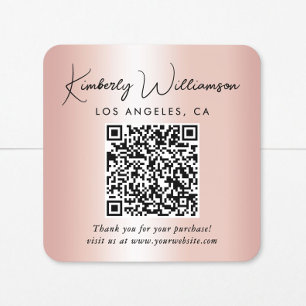 Adesivo Quadrado Código QR de Agradecimento em Rose Gold com Letra 