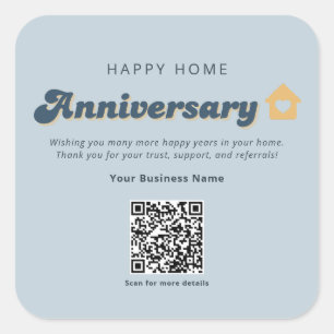 Adesivo Quadrado Código QR de Aniversário de Casa de Imóveis Retro