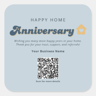 Adesivo Quadrado Código QR de Aniversário de Casa de Imóveis Retro