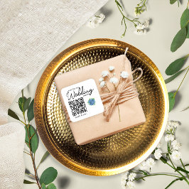 Adesivo Quadrado Código QR de Casamento de Hortênsia Azul Simples M