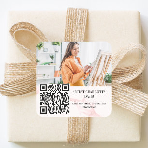 Adesivo Quadrado Código QR de mármore rosa de artista de foto desig