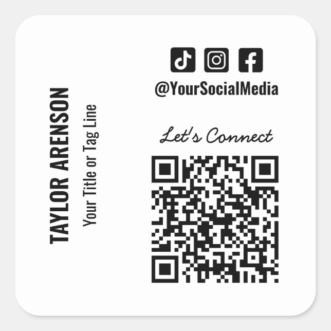 Adesivo Quadrado Código QR de Mídia Social (Frente)