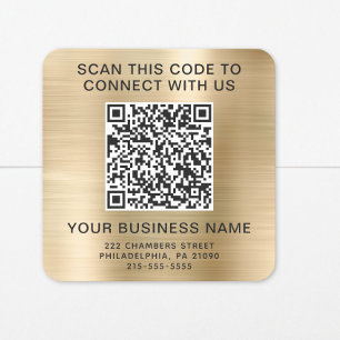 Adesivo Quadrado Código QR de Negócios Dourado