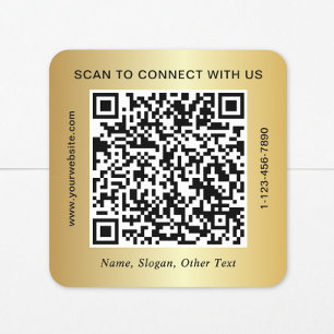 Adesivo Quadrado Código QR de Negócios Personalizado Dourado