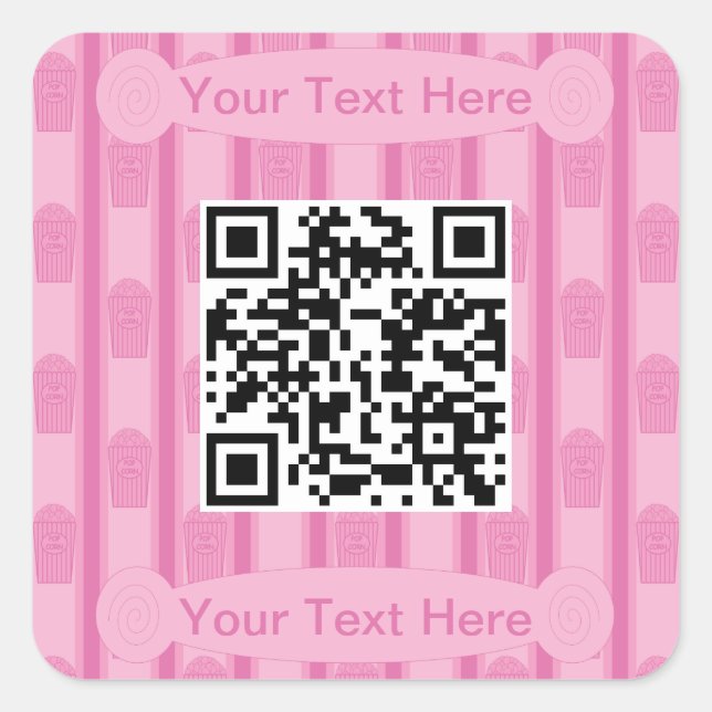 Adesivo Quadrado Código QR de Pipoca Divertida e Chique (Frente)