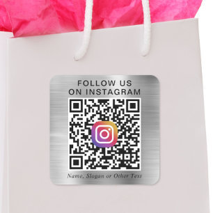 Adesivo Quadrado Código QR de Prata para Seguir no Instagram Promoc