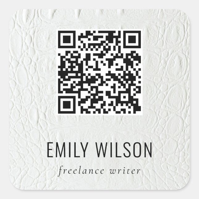 Adesivo Quadrado Código QR de Textura Simples de Couro Branco de Ma (Frente)