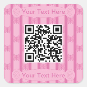 Adesivo Quadrado Código QR do Borboleta Divertida e Chique