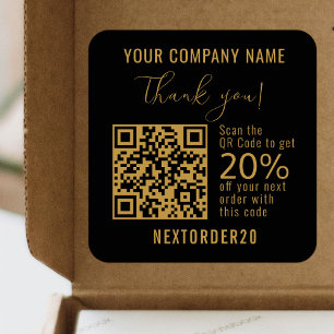 Adesivo Quadrado Código QR do Coupon de Desconto Dourado Obrigado