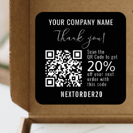 Adesivo Quadrado Código QR do Coupon de Desconto Preto para Negócio