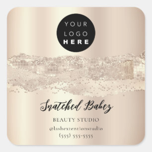 Adesivo Quadrado Código QR do logotipo Obrigado Traços Rosa Glitter