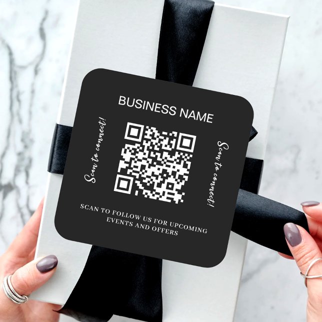 Adesivo Quadrado Código qr do nome comercial branco preto (Criador carregado)