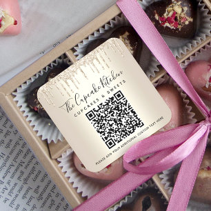 Adesivo Quadrado Código QR Drives de Glitter Dourados Nome comercia