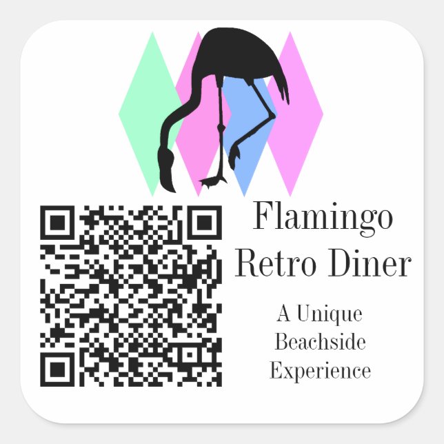 Adesivo Quadrado Código QR e logotipo personalizado - Flamingo retr (Frente)