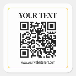 Adesivo Quadrado Código QR e texto editáveis com borda de ouro amar