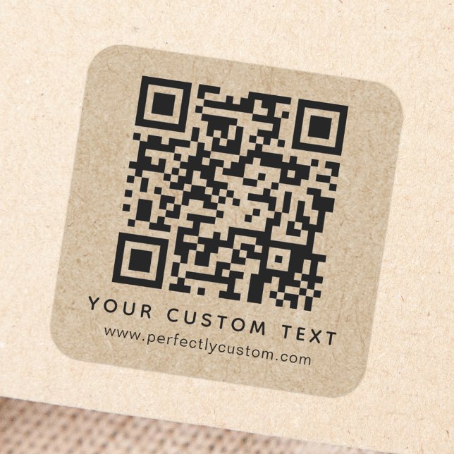 Adesivo Quadrado Código QR e texto personalizado Papel Kraft aparên (Criador carregado)