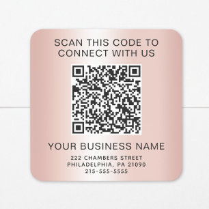 Adesivo Quadrado Código QR Empresarial Rosa Dourado