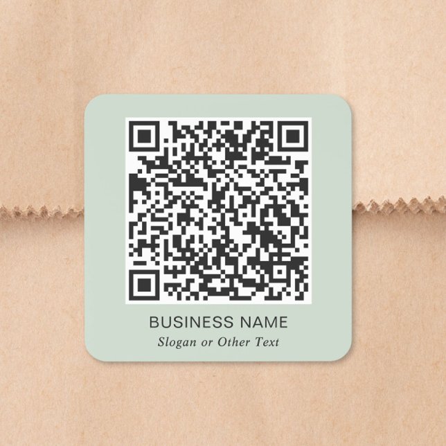 Adesivo Quadrado Código QR Empresarial Verde Sage (QR Code Business Sage Green Square Sticker)