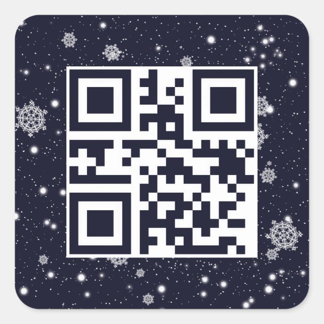 Adesivo Quadrado Código QR Feliz Natal Em Flocos De Neve (Frente)