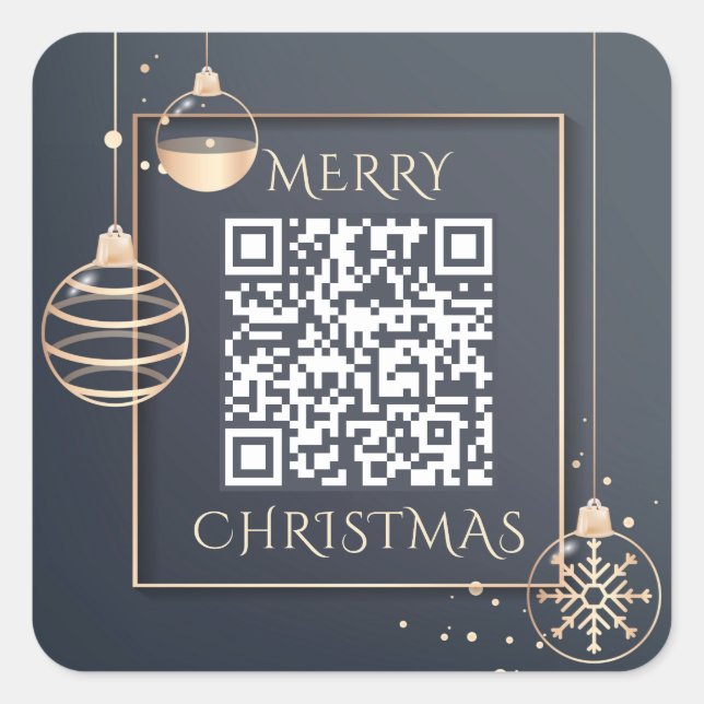 Adesivo Quadrado Código QR Feriados de Natal Merry Moderno Corporat (Frente)