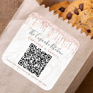 Adesivo Quadrado Código QR Marble Pink Glitter Drives Business Name