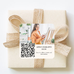 Adesivo Quadrado Código QR marfim creme designer artista de foto