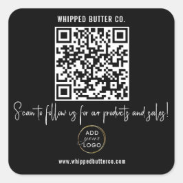 Adesivo Quadrado Código QR minimalista + LOGO preto nos siga!